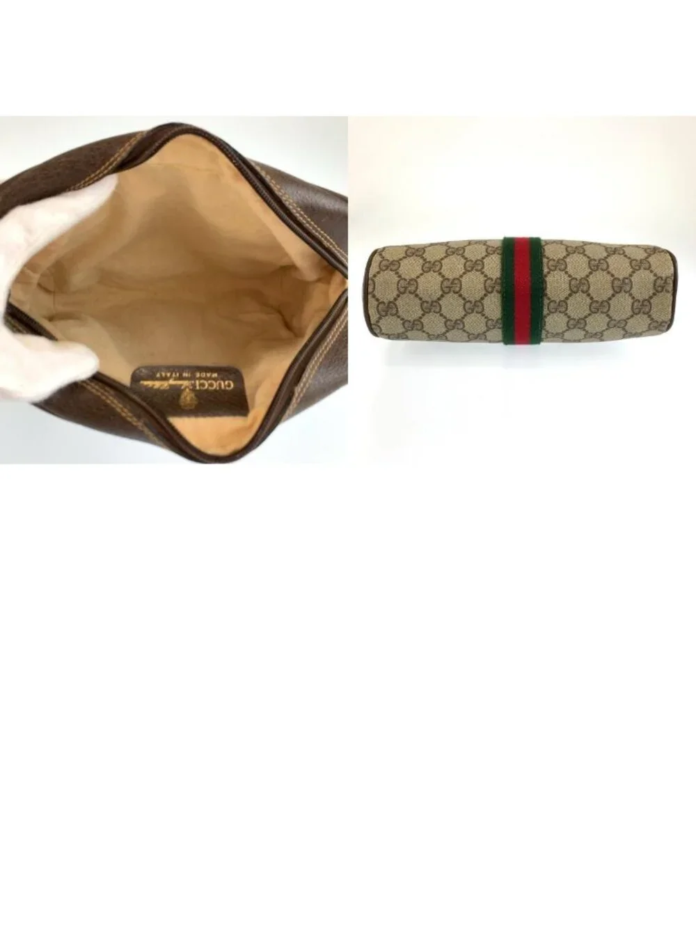 Gucci Vintage Sherry Line Beige Brown GG Supreme Canvas Shoulder Bag Pochette